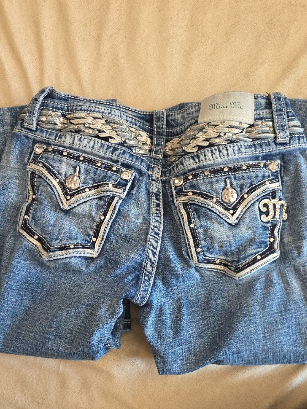 Miss Me Medium Blue Bootcut Jeans with Faded Whiskering - Picture 5 of 8